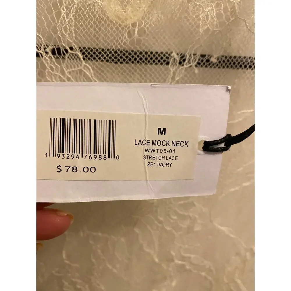 Brand New WeWoreWhat Women's Size Medium Ivory White Lace Mock Neck Top - Picture 6 of 7